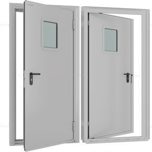 Дверь 780x2050 противопожарная EI60 одностворчатая остекленная правая цвет светло-серый RAL7035, DPO60/780/2050/7035/R/N