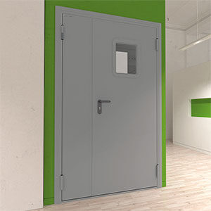 Дверь DoorHan/1450/2050/Техническая/двухств./остеклен./глад./глад./RAL7035/прав./угл. рама, DTO1/1450/2050/7035/R/N